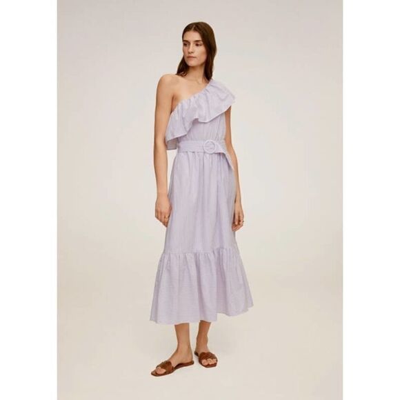 Mango Asymmetric Belted Striped Cotton Dress - Picture 4 of 5